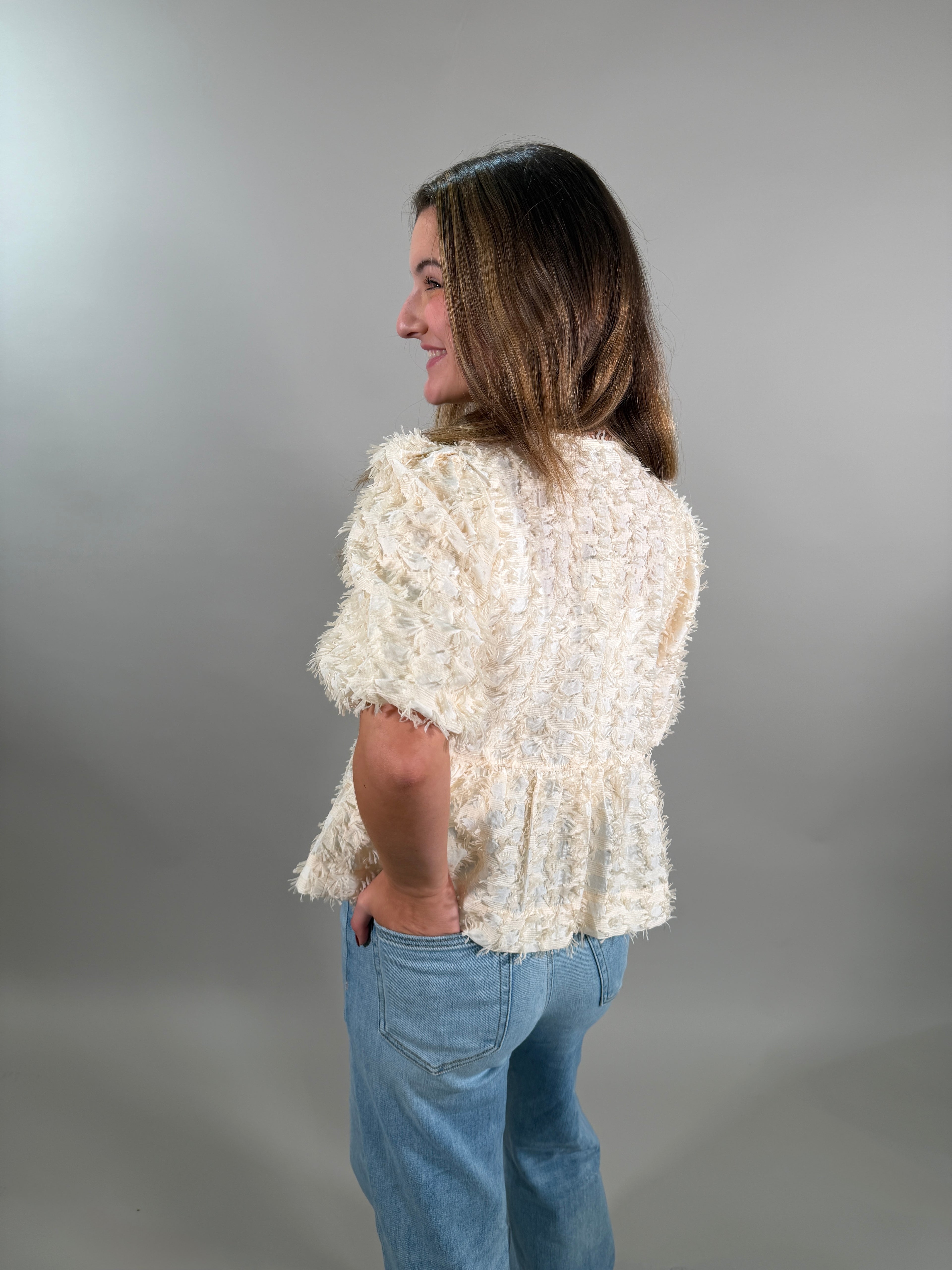 Ivory Textured Bow Top