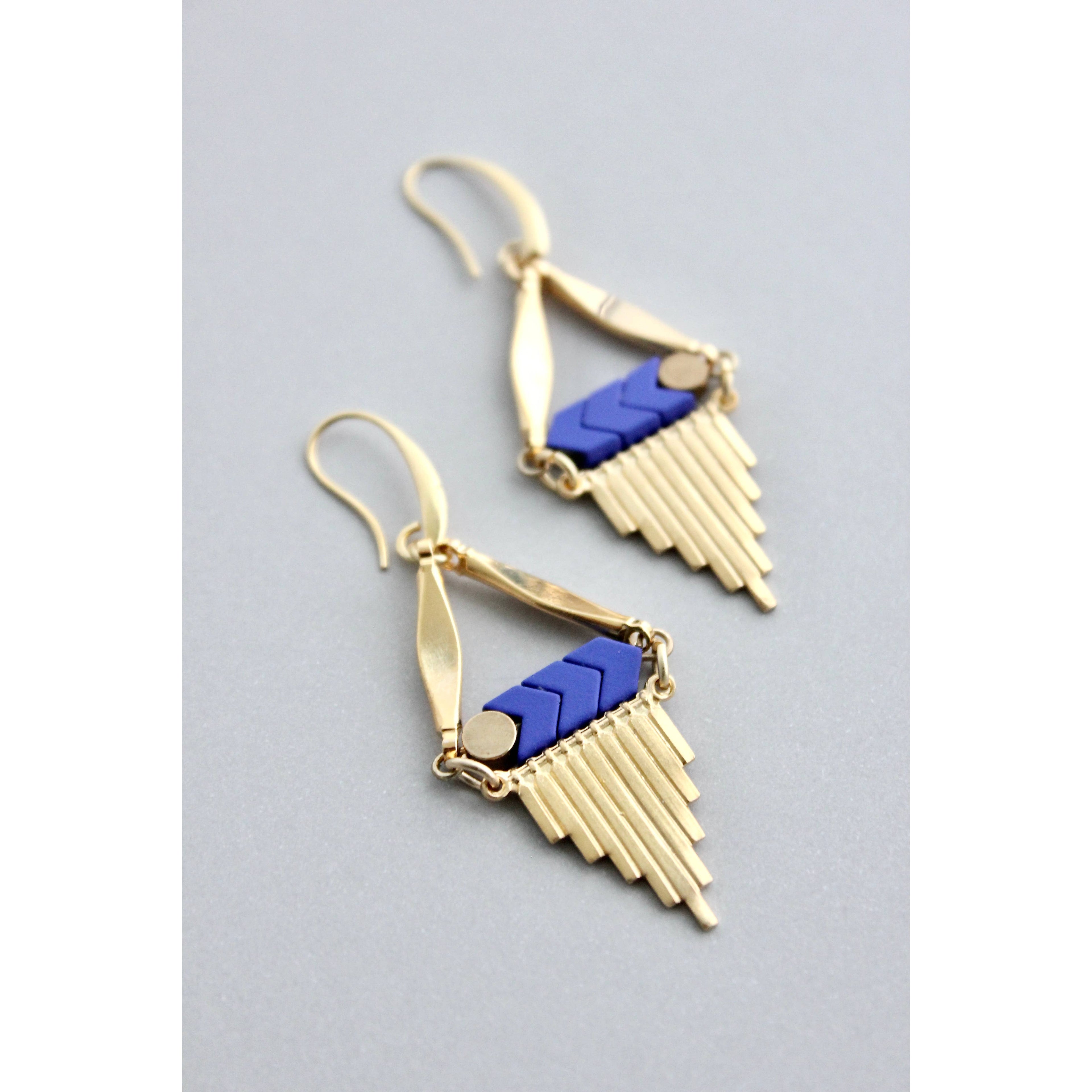 Blue and Brass Dangle Earrings