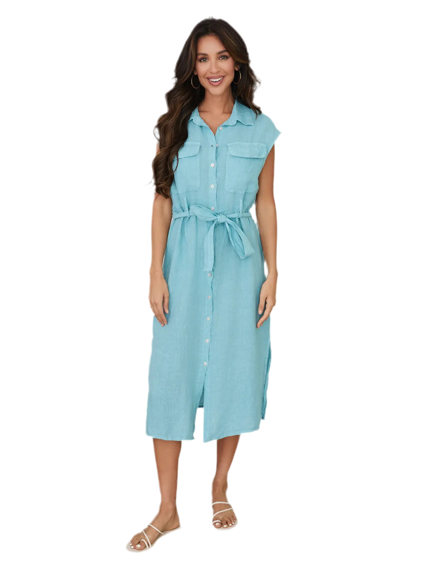 Sleeveless Button Down Linen Dress
