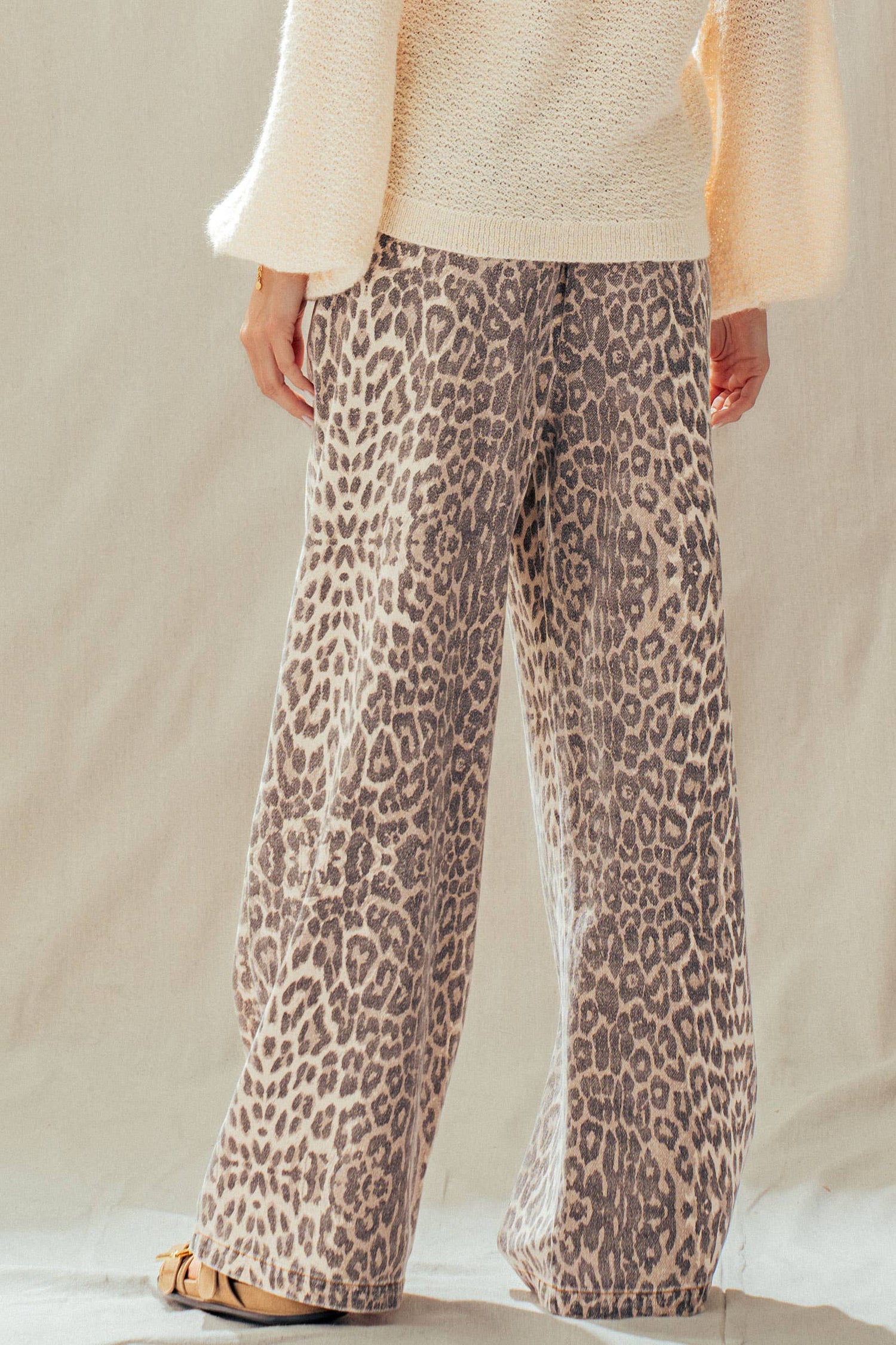 Leopard Print Wide Leg Cotton Pants