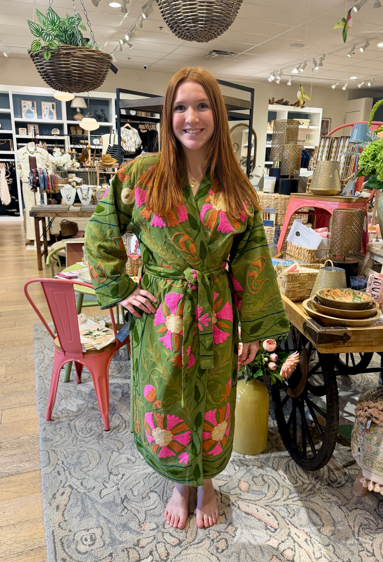Premium Green Suzani Quilted Kimono | Artisanal Hand-Block Print Robe