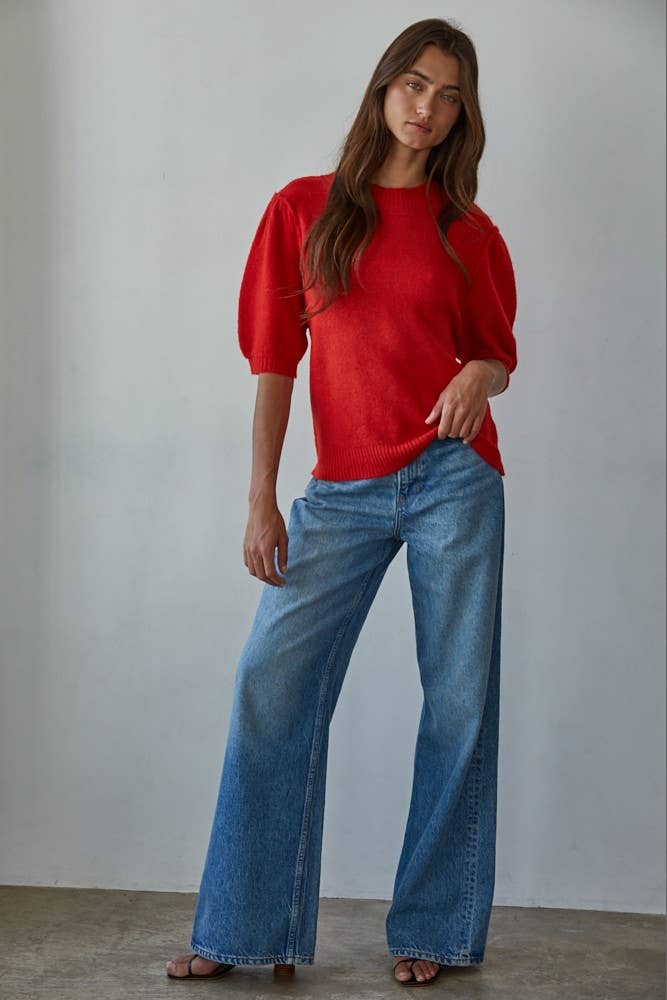 Knit Sweater Short Sleeve Pullover Top