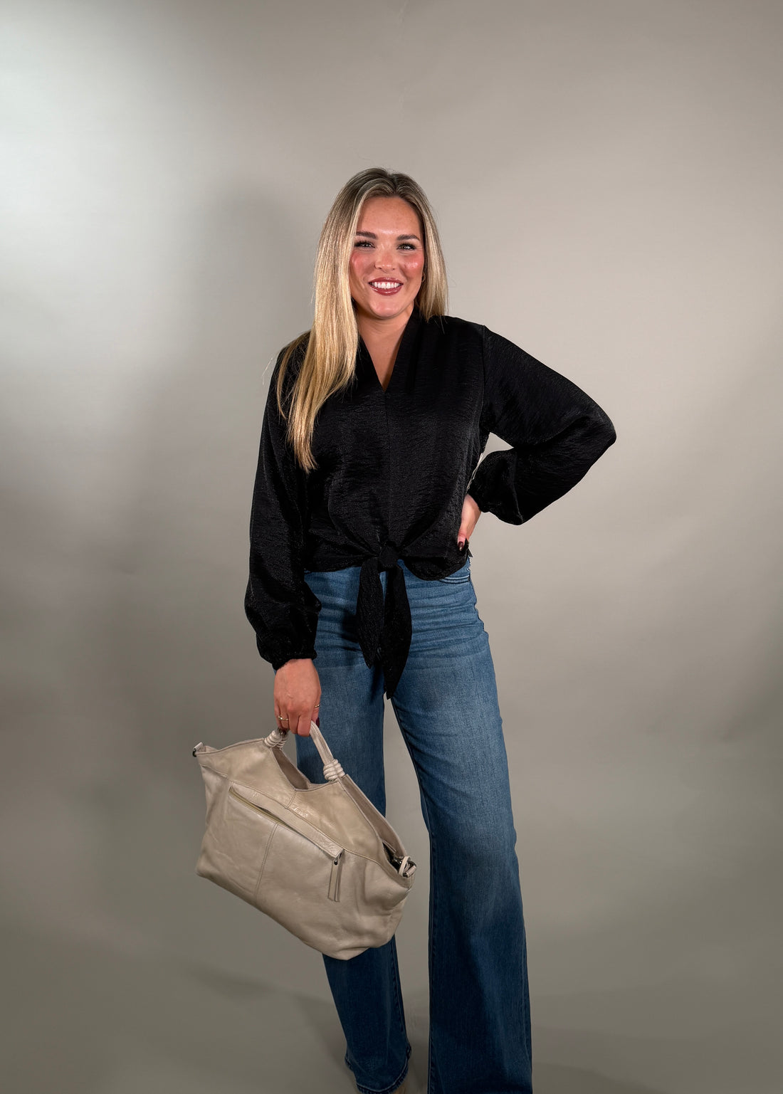 Black Scarlet Tie Front Top