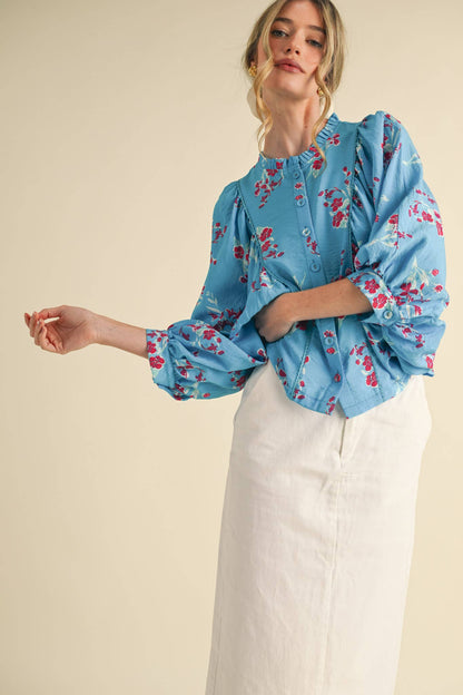 Floral Print Dolman Sleeve Blouse