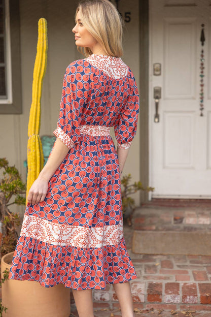 Mixed Print Waist Tie Dress