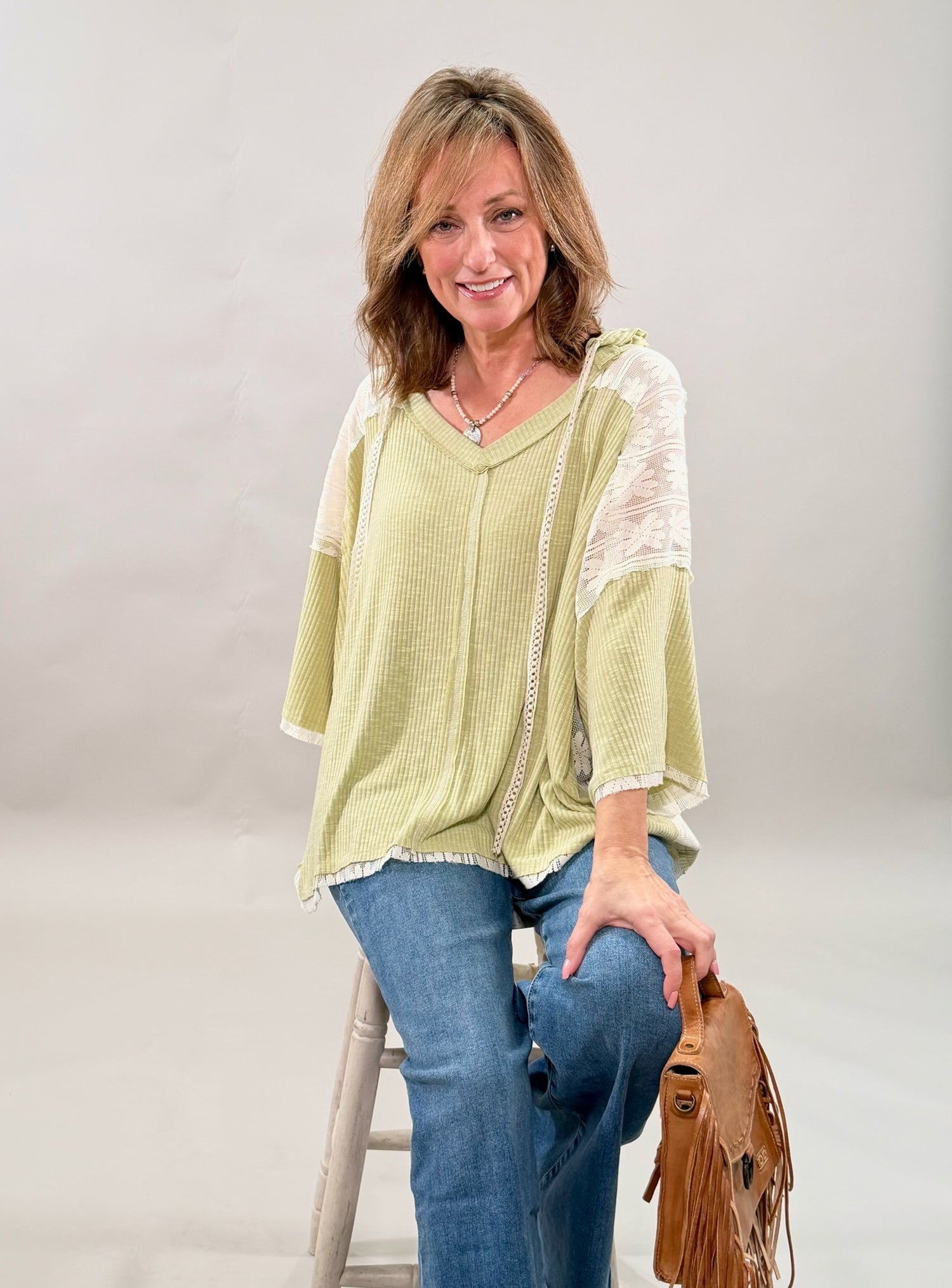 Breezy Sage Hoodie with Lace-Detail