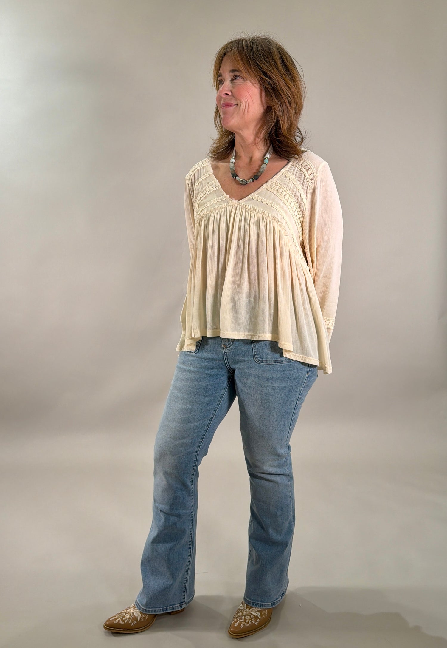 Lace-Trimmed Boho Blouse