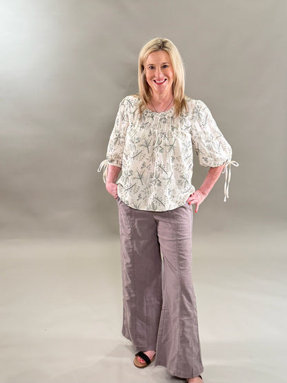 Cream and Green Embroidery Top