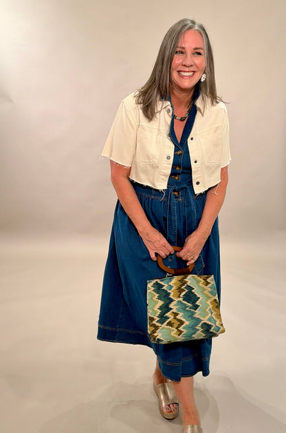 Sleeveless Belted Denim Midi Dress