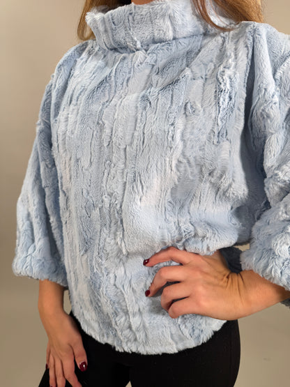 Cozy Mock Neck Faux Fur Popover Sweater