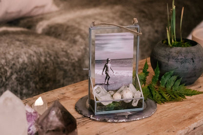 Hanging Glass and Zinc Memory Box - 8&quot; x 5&quot; x 2&quot;