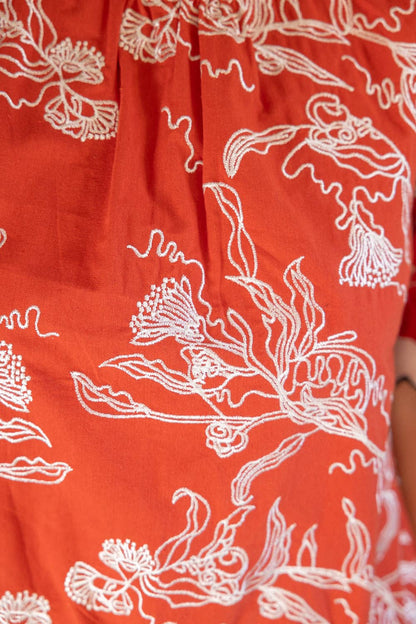 Abstract Floral Embroidered Scalloped Band Top