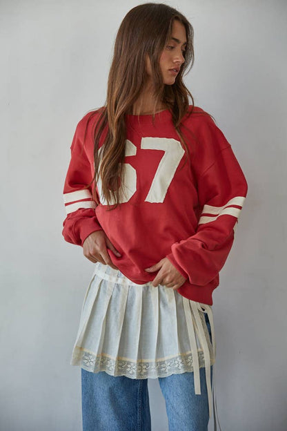 Knit Cotton French Terry Crew Neck Long Sleeve Pull