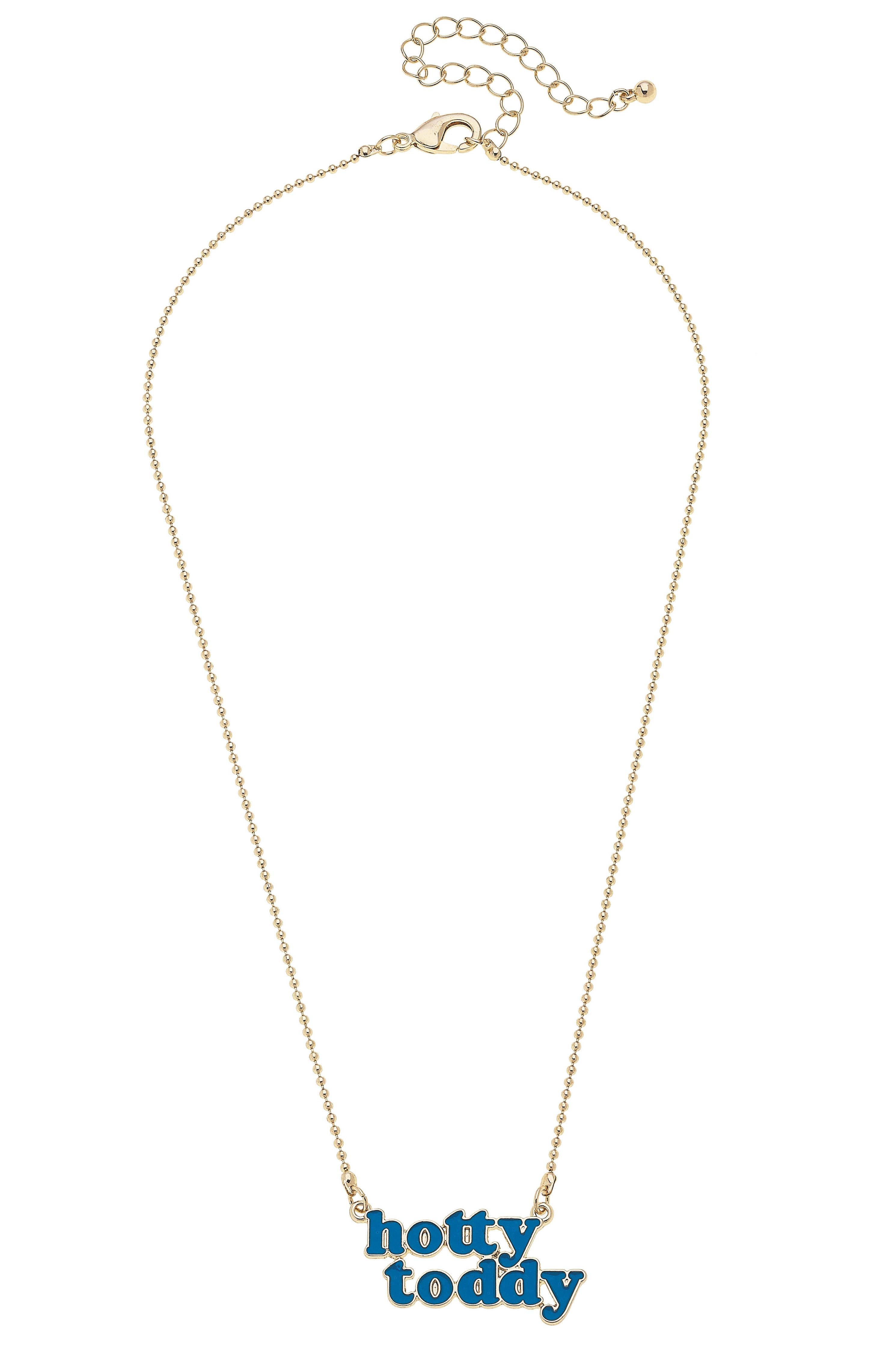 Ole Miss Rebels Slogan Necklace in Blue/Shiny Gold