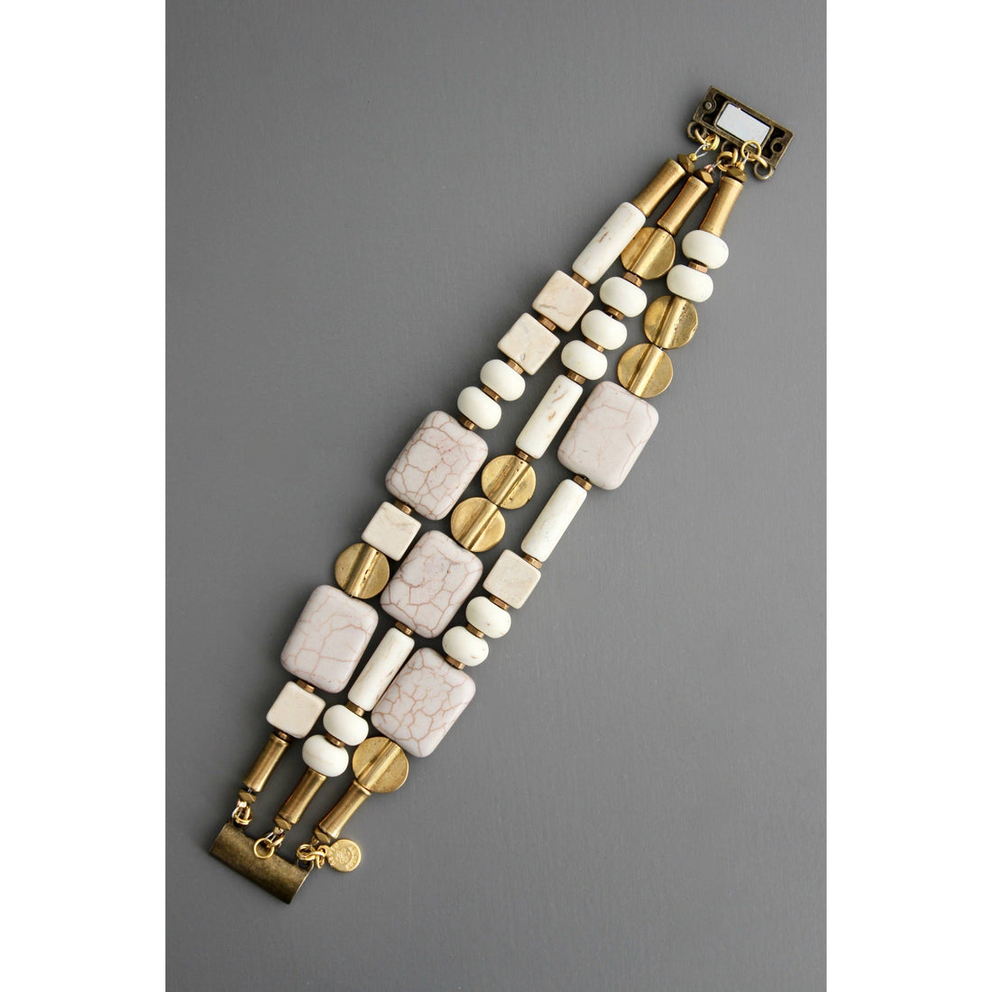 Magnesite and Brass Triple Strand Bracelet