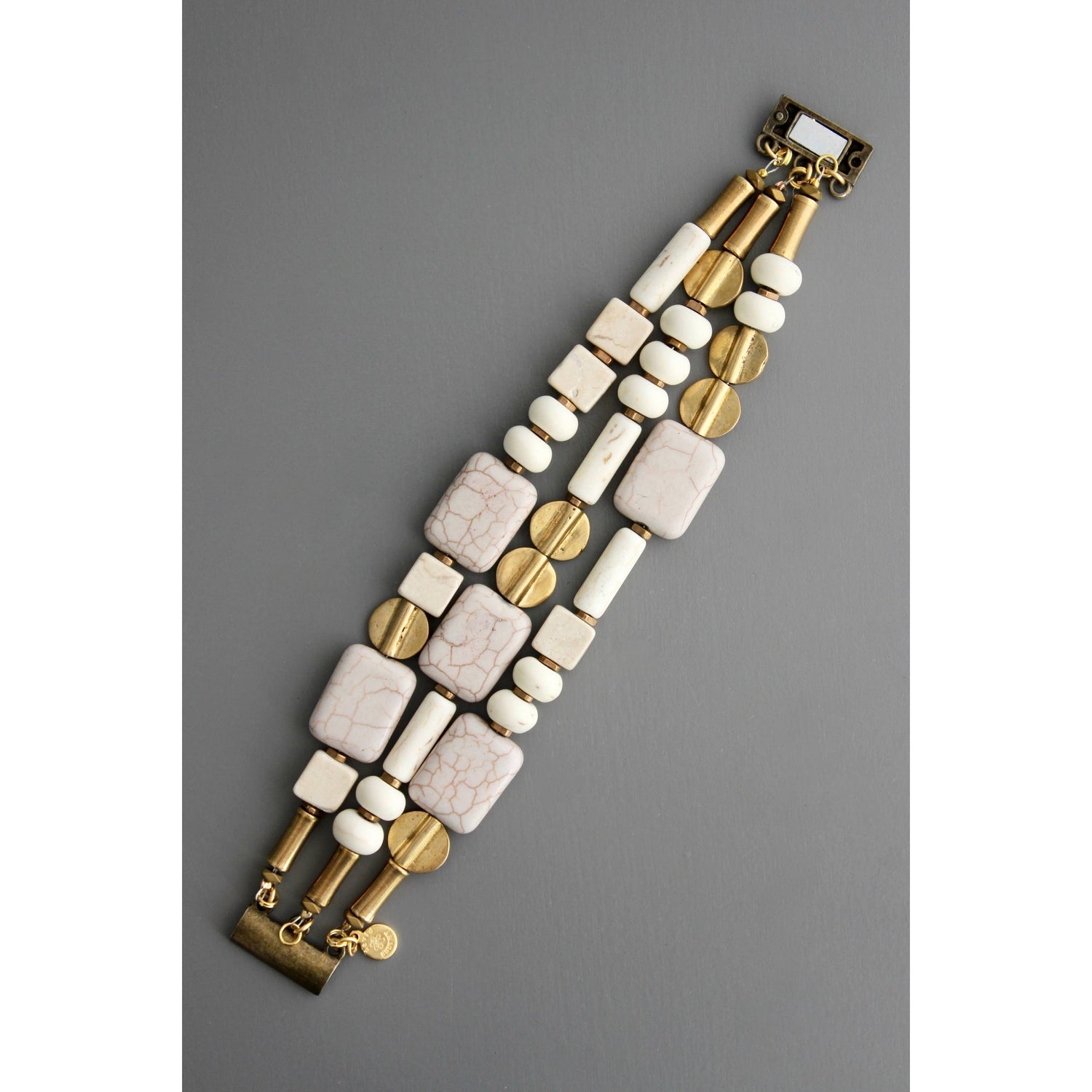 Magnesite and Brass Triple Strand Bracelet