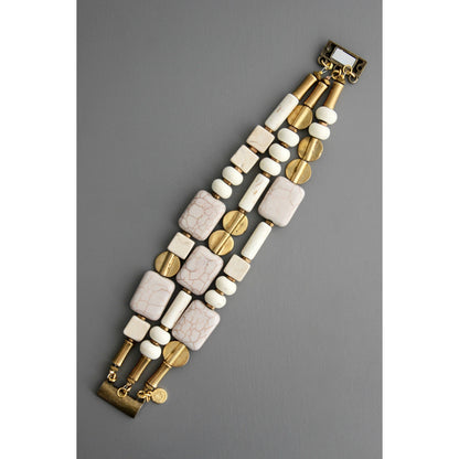 Magnesite and Brass Triple Strand Bracelet