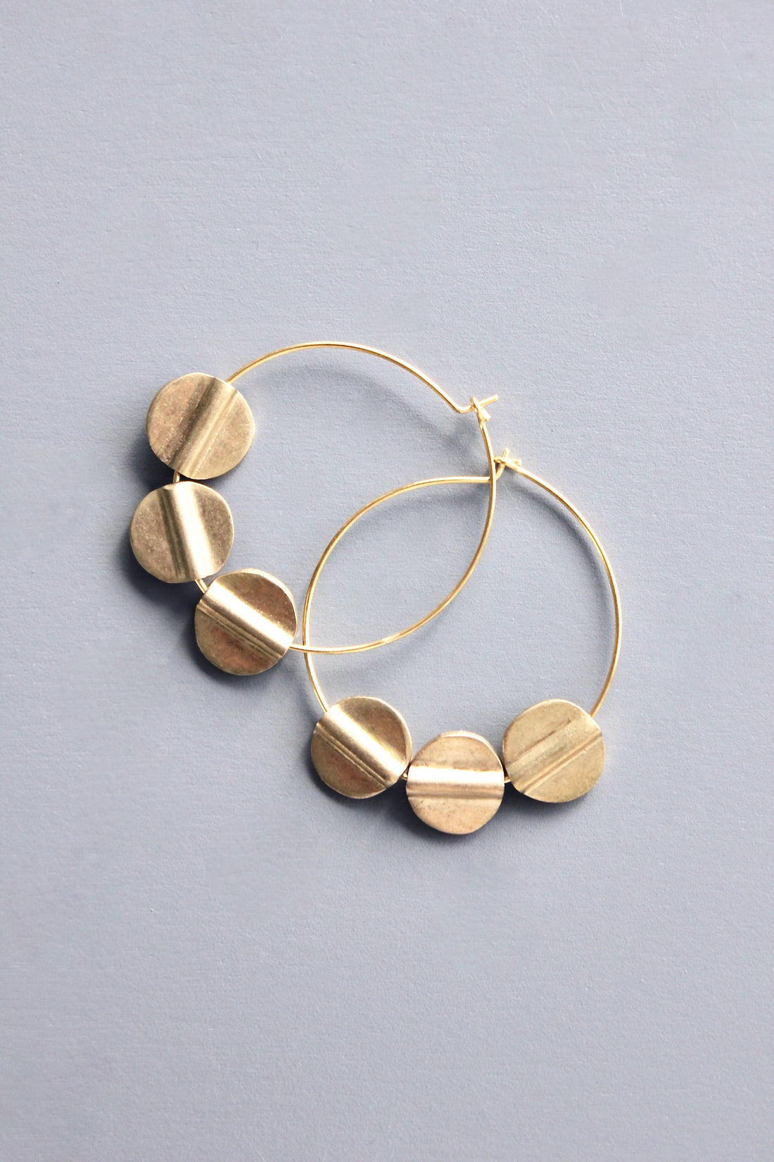 Brass Disc Hoop Earrings