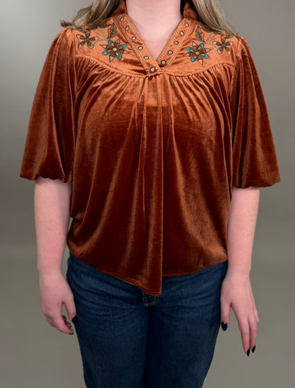Velvet Embroidery Blouse