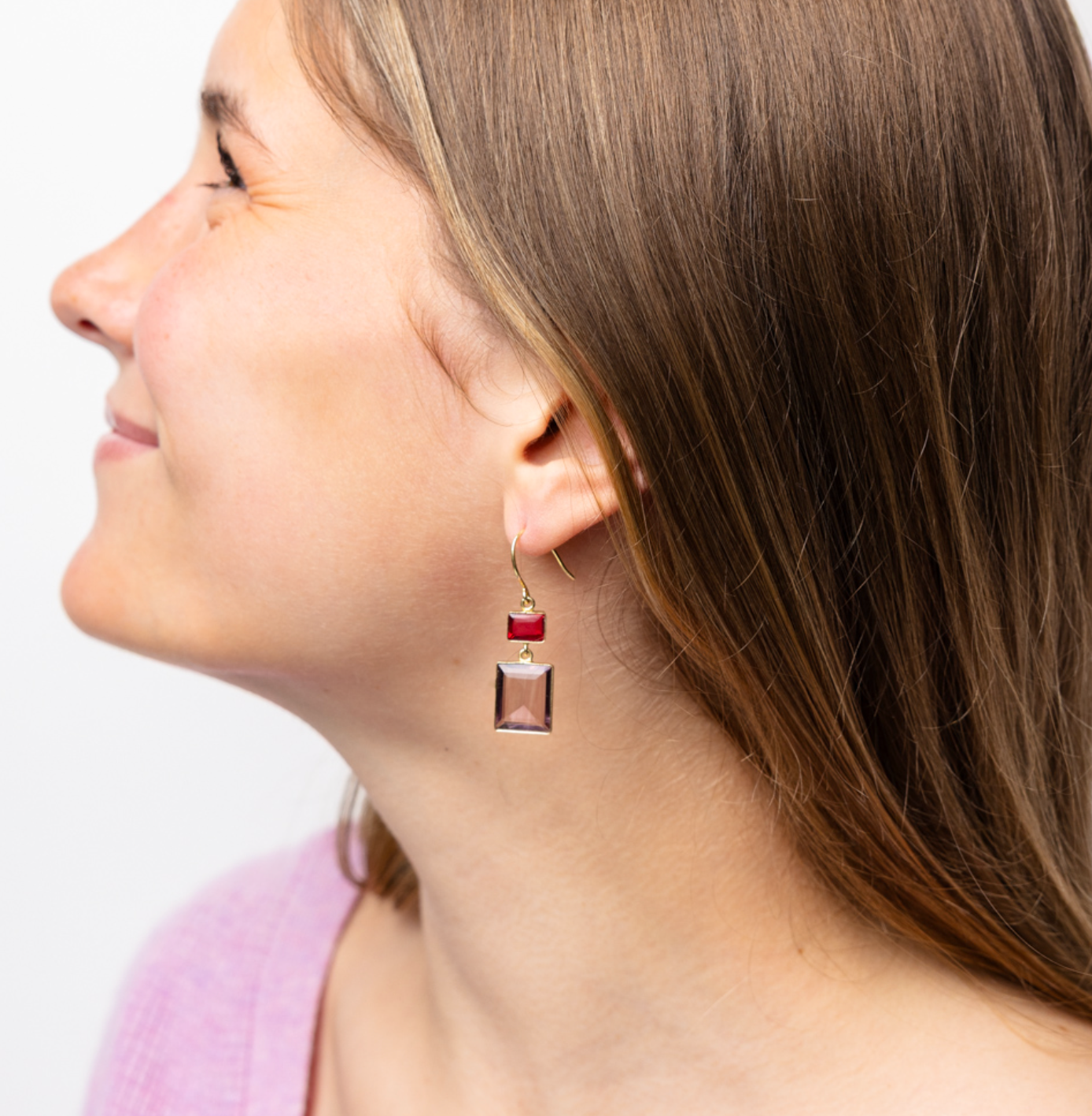 Veronica Two Tone Color Cut Glass Dangle Earring