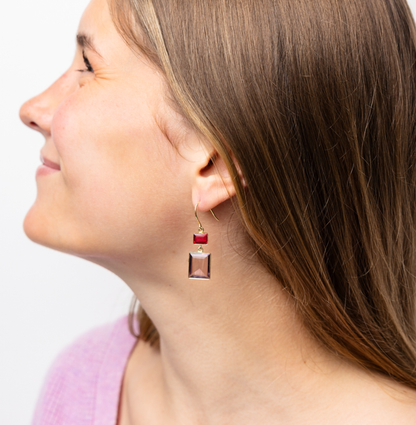 Veronica Two Tone Color Cut Glass Dangle Earring
