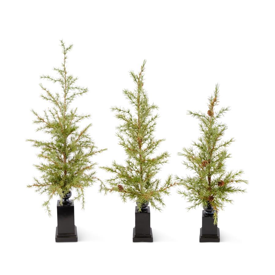 Set of 3 Pine Trees with Mini Pinecones on Black Resin Spindle