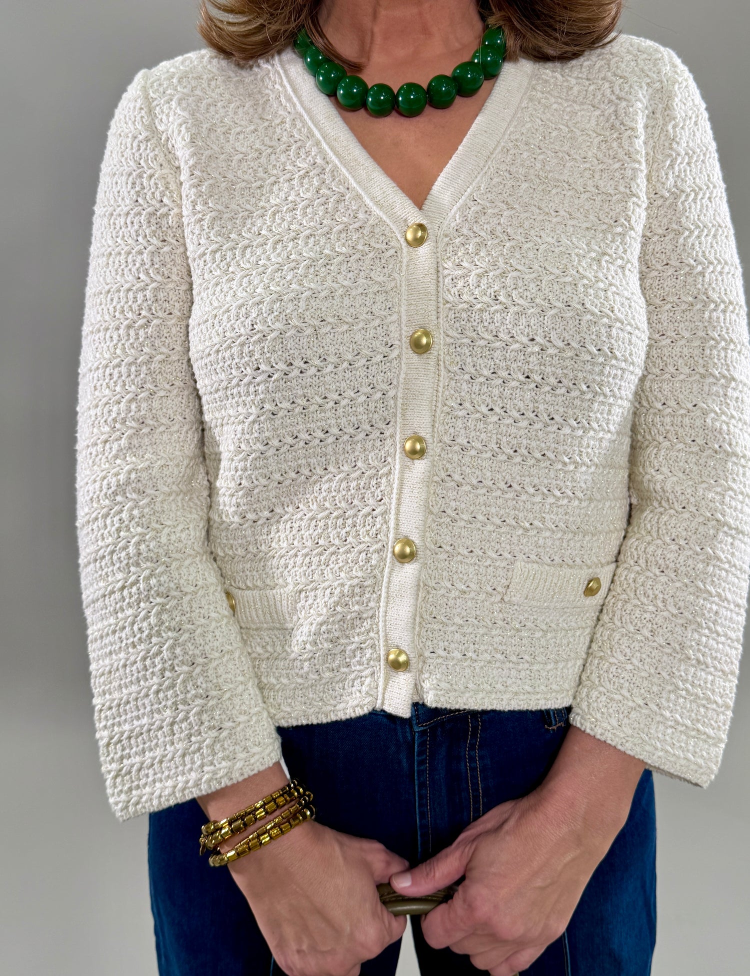 Gold Button Sparkle Cardigan
