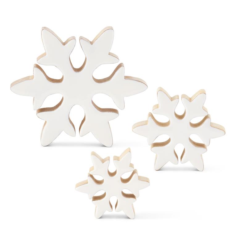 Wood Snowflakes with White Enameled Front