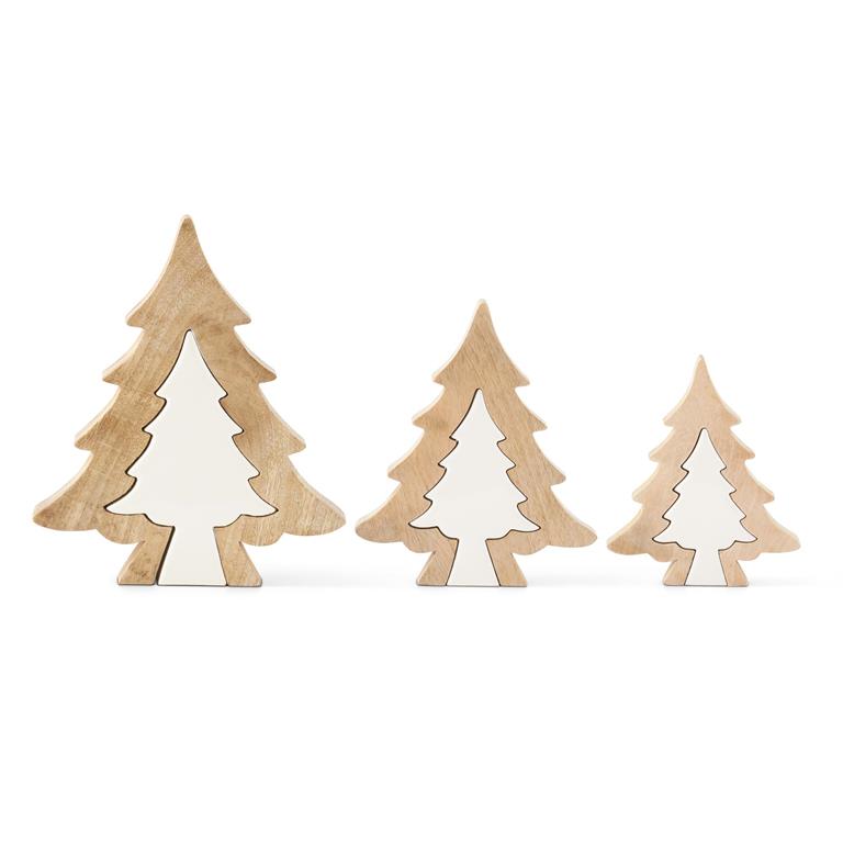 Wood Trees with White Enameled Center Cutout