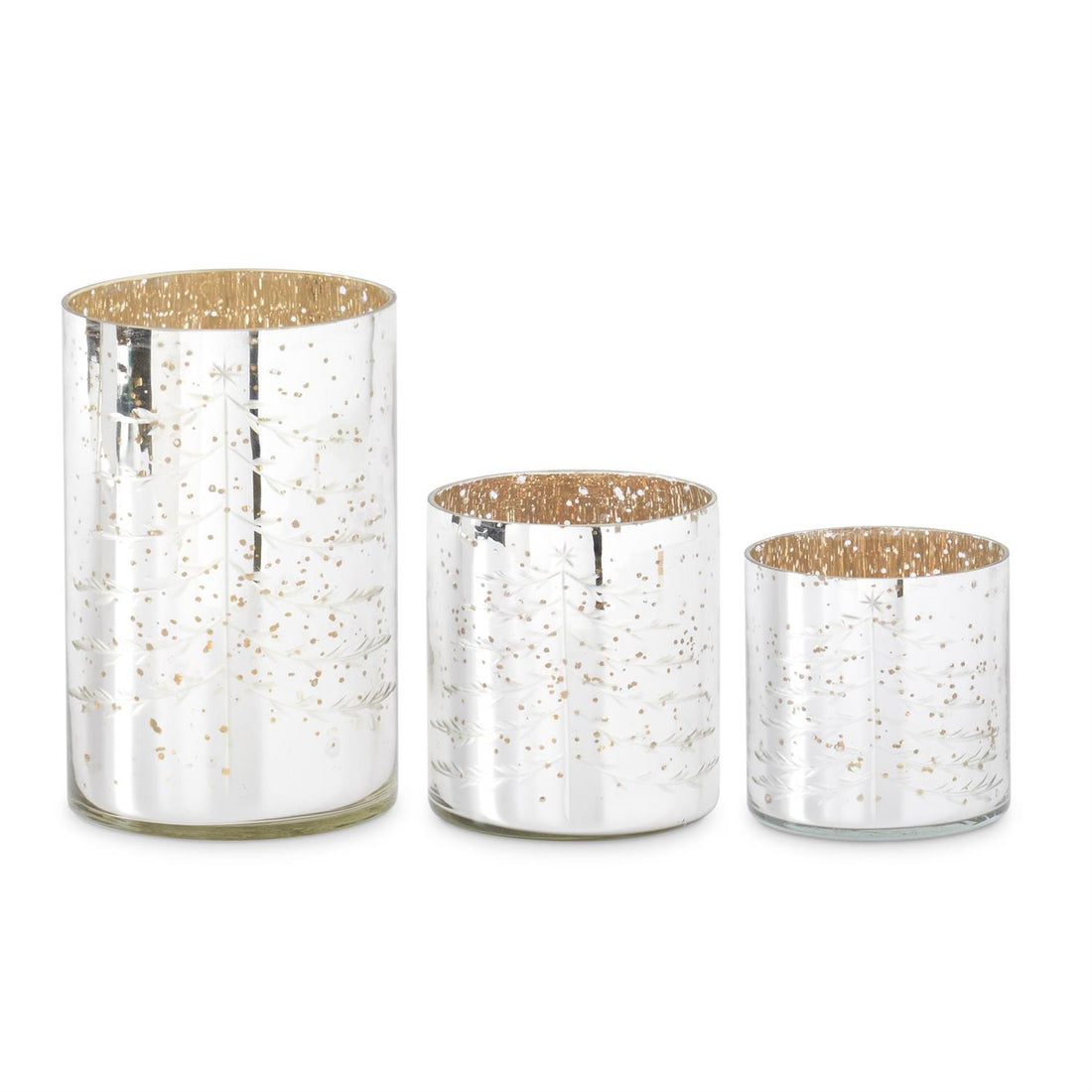 Silver Mercury Glass Candleholders with Christmas Tree