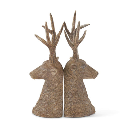 Set of 2 11.75&quot; Tan Resin Deer Bust Bookends