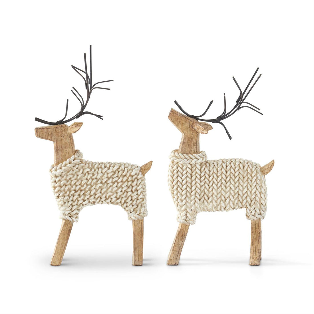 Resin Deer in Cream Sweaters with Metal Antlers