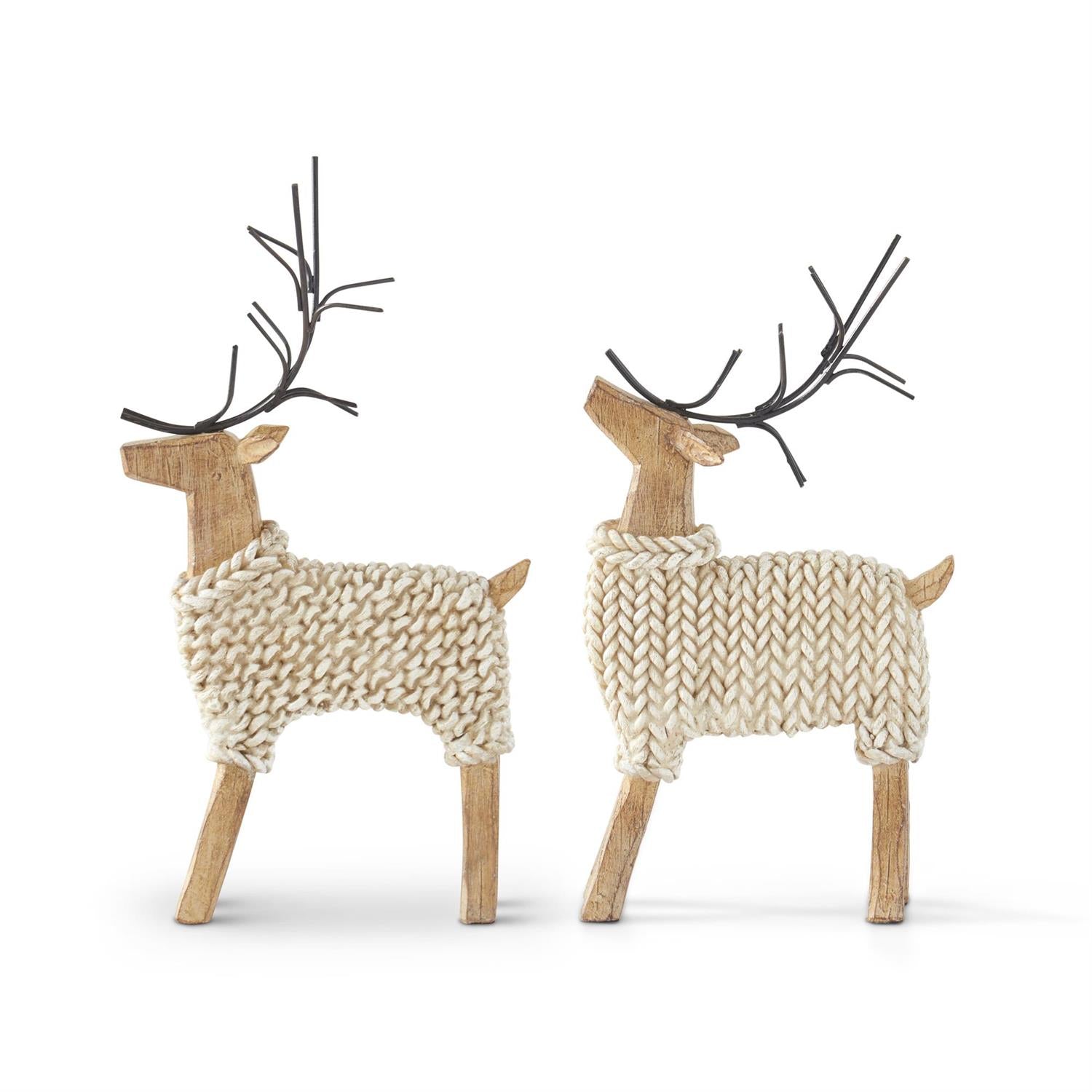 Resin Deer in Cream Sweaters with Metal Antlers