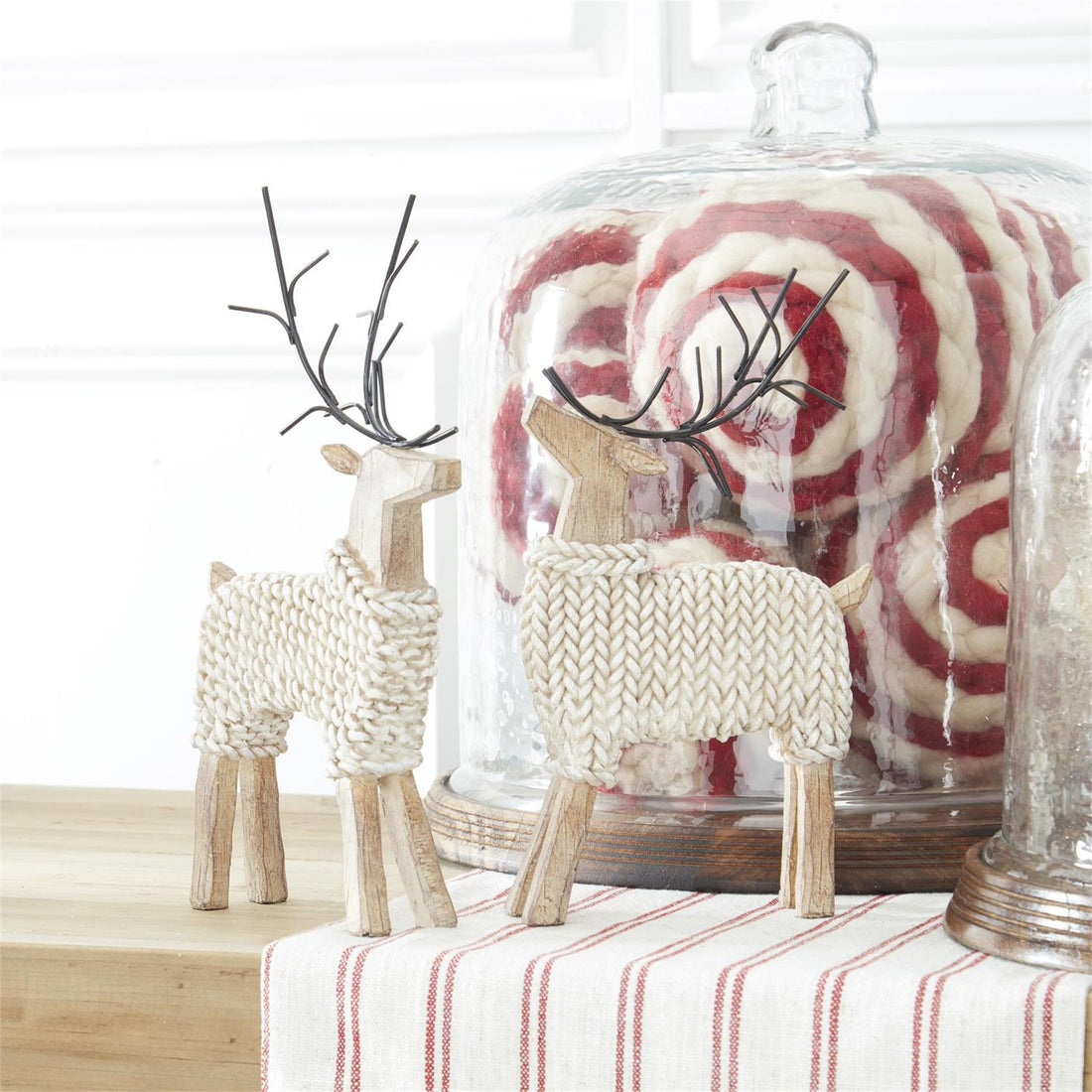 Resin Deer in Cream Sweaters with Metal Antlers