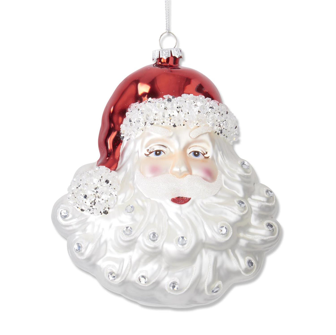 6.5&quot; Glittered &amp; Jeweled Blown Glass Santa Head Ornament