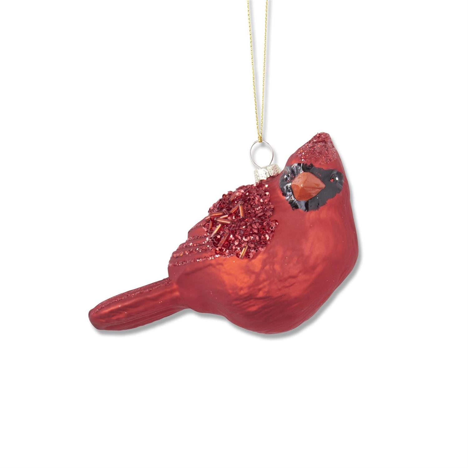3" Red Glittered &amp; Beaded Blown Glass Cardinal Ornament
