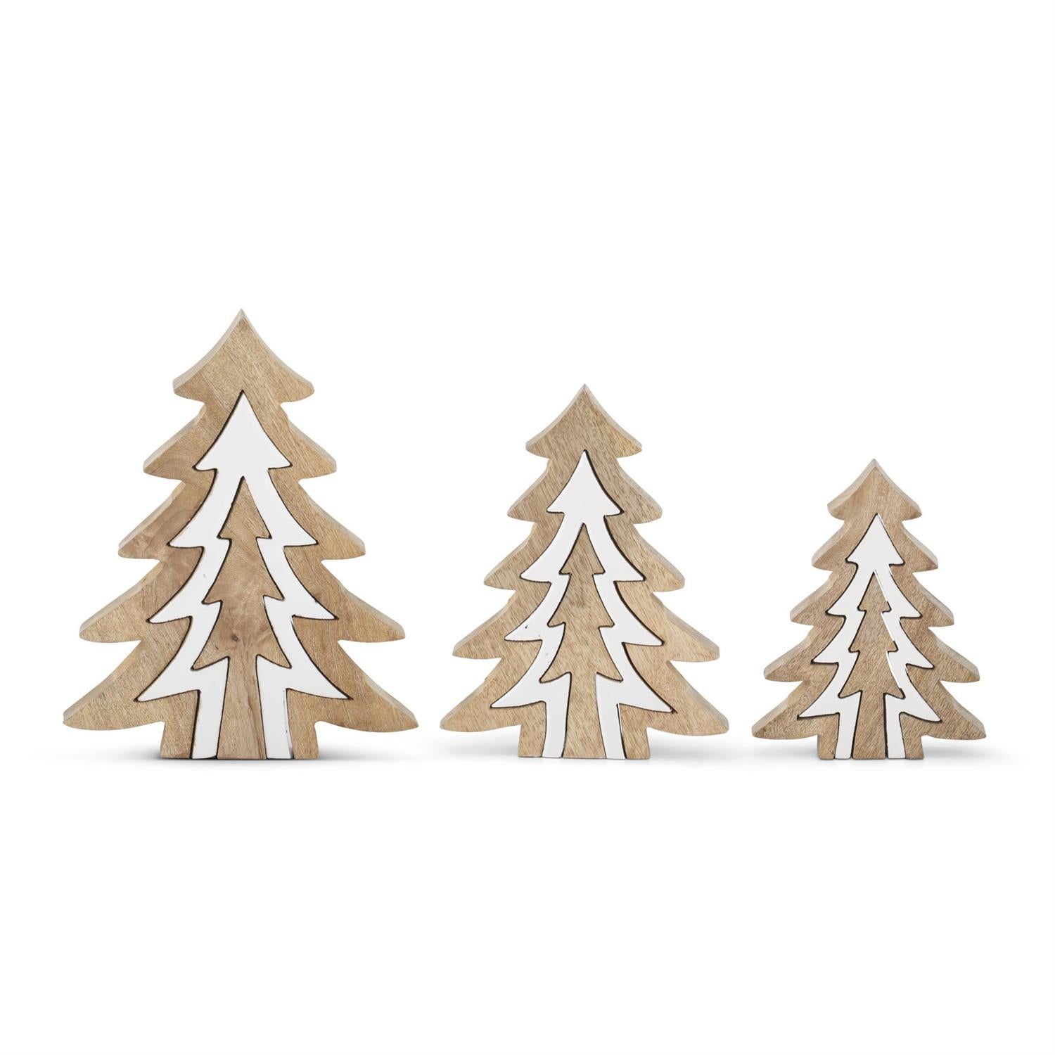 Wood Trees with White Enameled Center Cutout Trees
