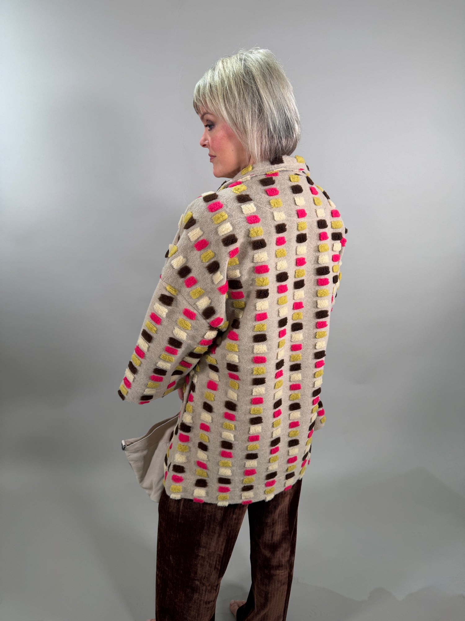 Textured Block Knit Mid-Length Coat