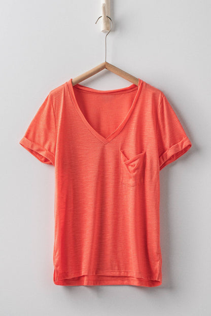 Rolled Sleeve V-Neck Pocket Tee