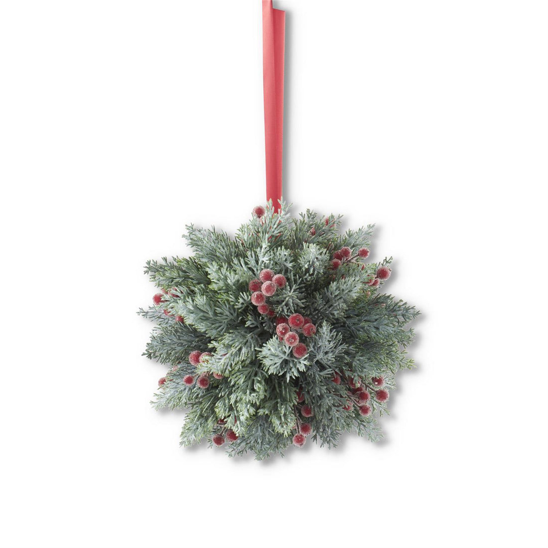 Icy Red Berry &amp; Pine Ball with Red Ribbon Hanger