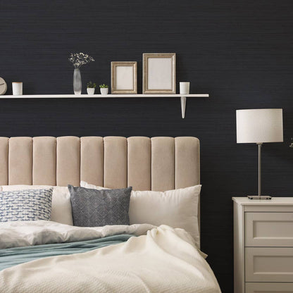 Horizontal Grasscloth Navy P&amp;S Wallpaper, 28 sq. ft.