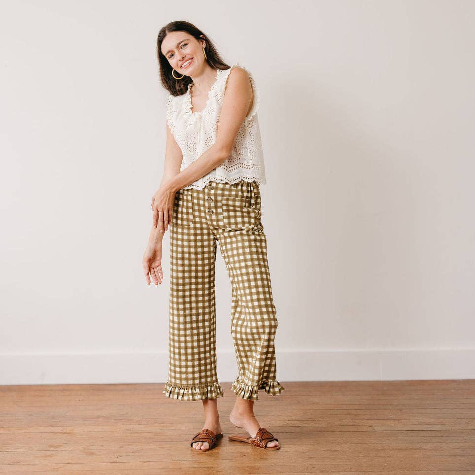 Painted Gingham Wide Leg Pant