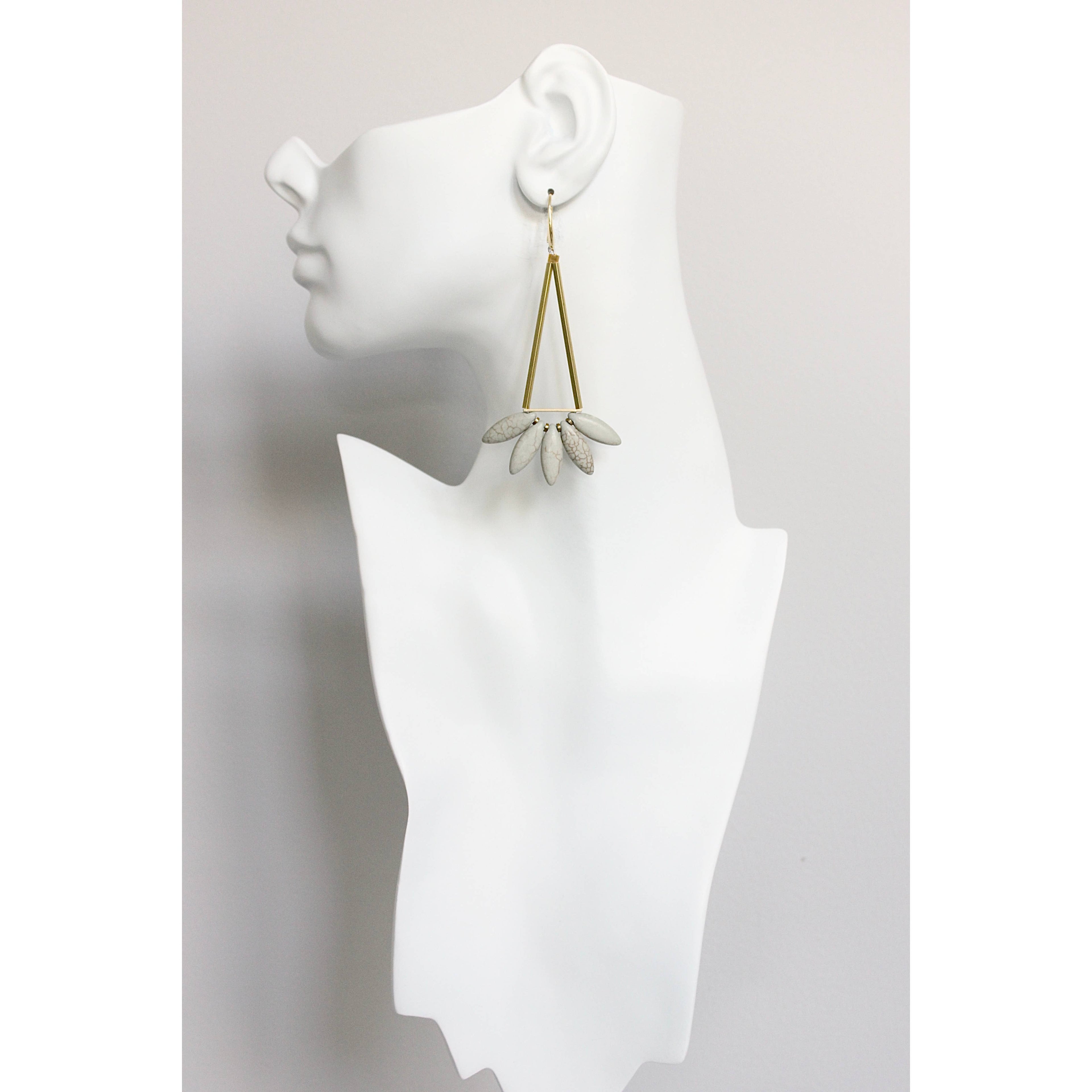 Geometric Gray Lotus Dangle Earrings
