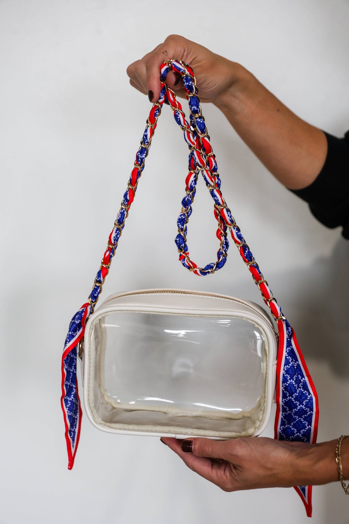 Woven Scarf Chain Purse/Phone Strap - Red &amp; Blue