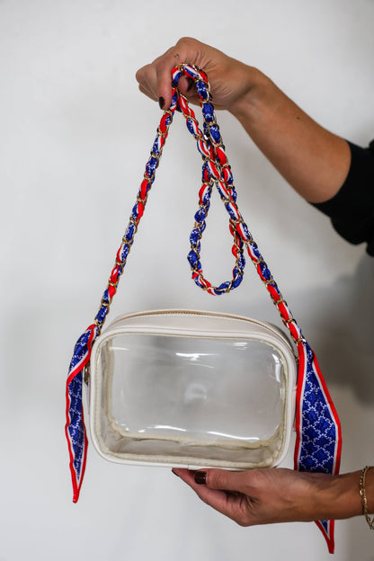 Woven Scarf Chain Purse/Phone Strap - Red &amp; Blue