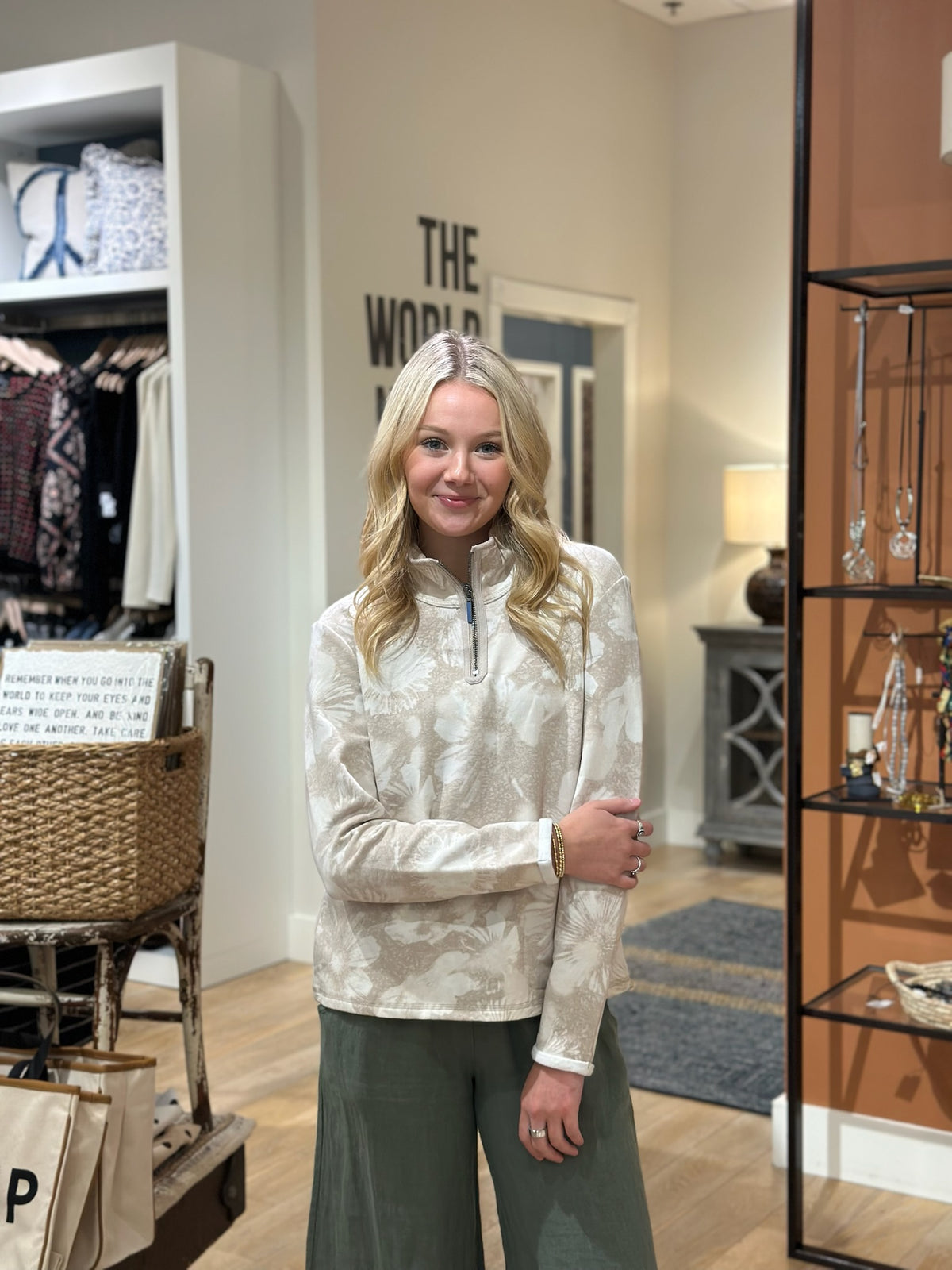 Floral Fleece Quarter Zip Pullover