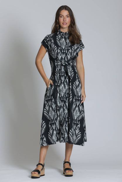 Patterned Tie-Front Midi Dress