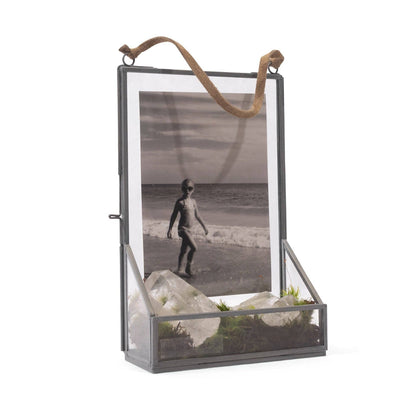 Hanging Glass and Zinc Memory Box - 8&quot; x 5&quot; x 2&quot;