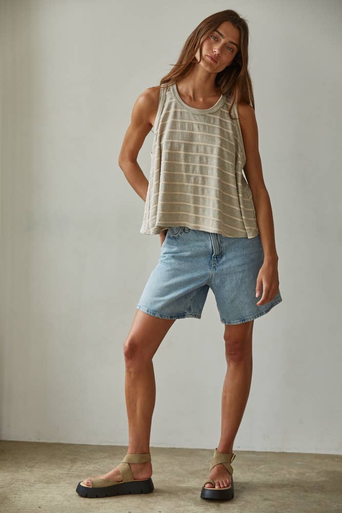Knit Striped Round Neck Sleeveless Tank Top