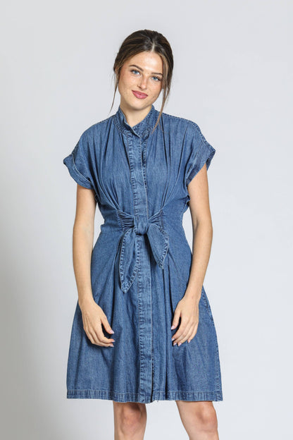 Button Front Shirt Dress with Ties